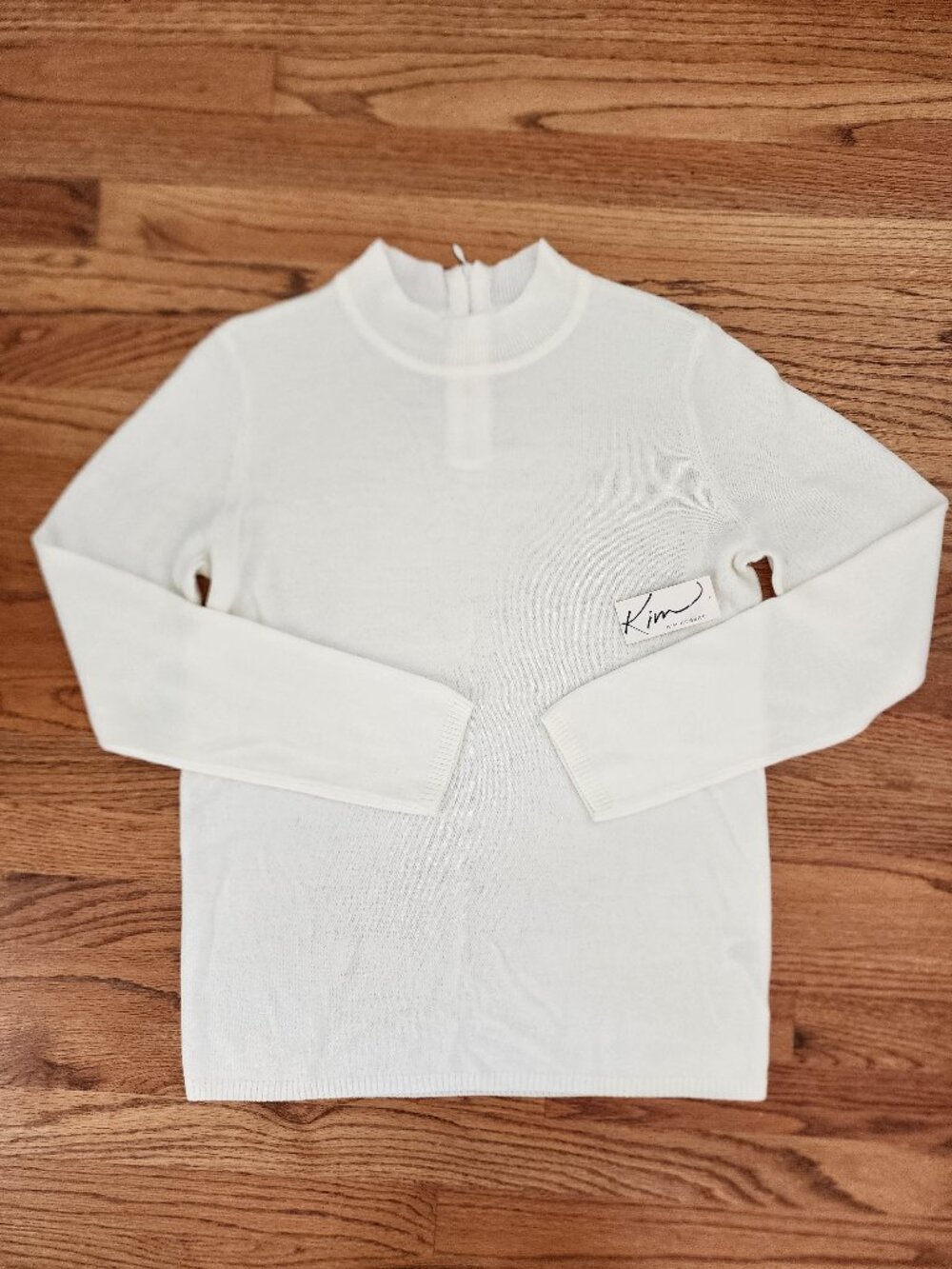 NWT Vintage Kim Rogers Ivory Mock Neck Sweater Medium Zip Back | Minimalist
